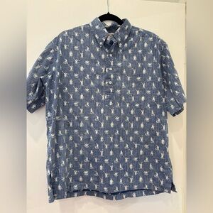 Reyn Spooner cloth Aloha Hawaiian shirt navy men figures military preppy